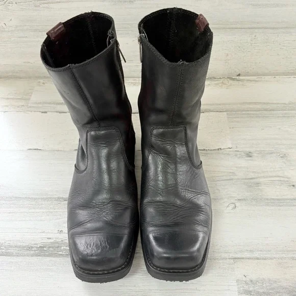 Harley Davidson Men’s Size 10.5 Black Leather Size Zip Riding Boots Square Toe